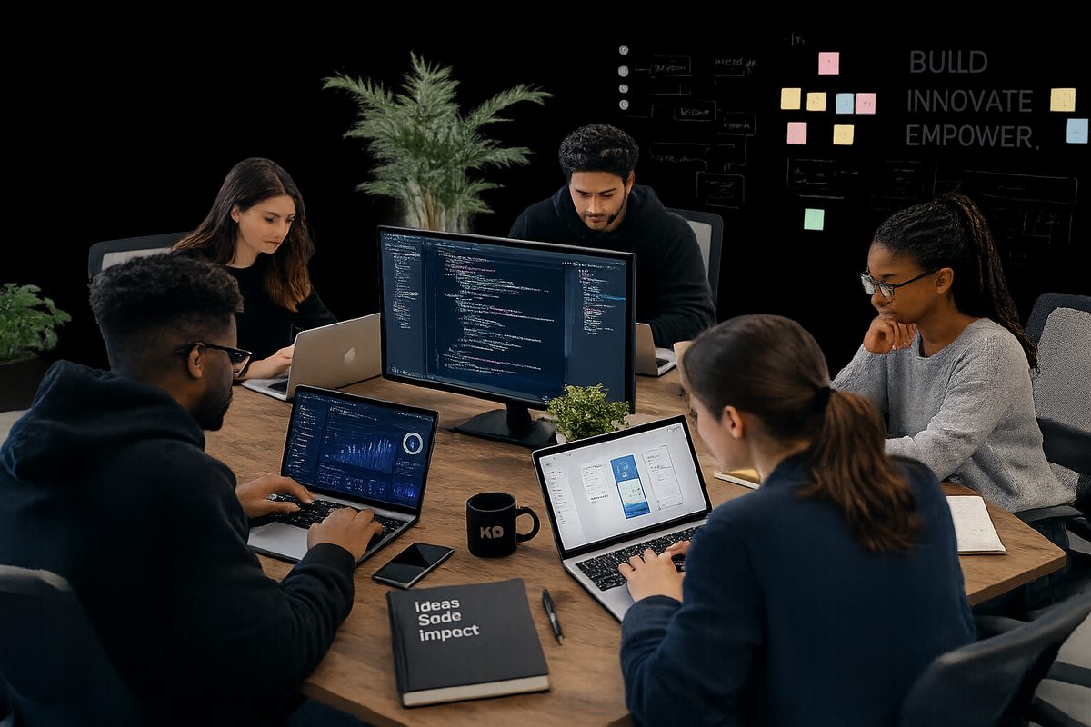 Kadaspace product team collaborating on software in a studio session